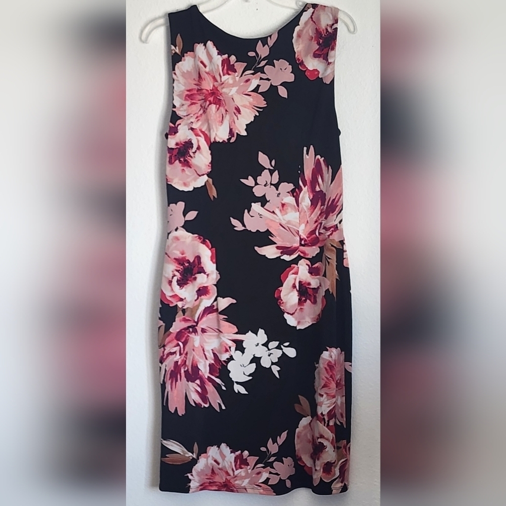 White House Black Market Women's Pink Floral Dress Sleeveless Ruched Lined Sz M - Picture 6 of 9